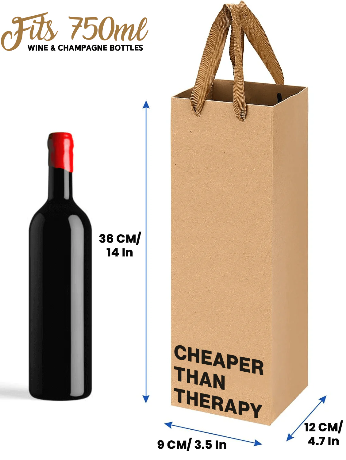 "Cheaper than therapy" Wine Gift Bag - Image 3