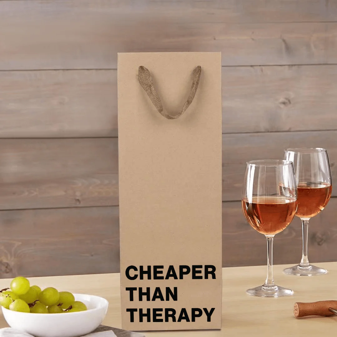 "Cheaper than therapy" Wine Gift Bag - Image 5